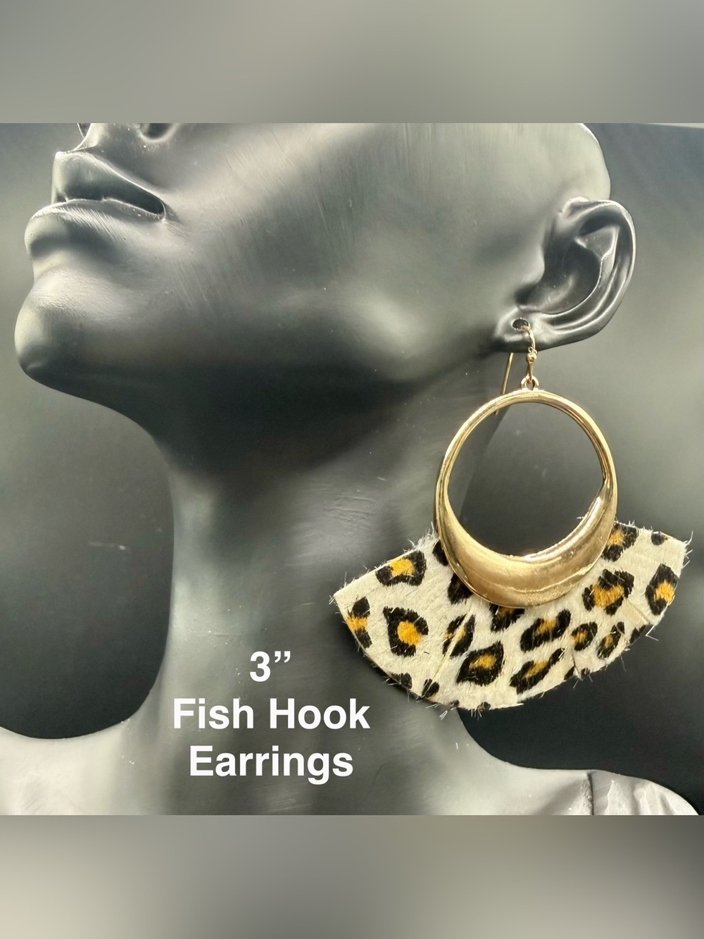 Gold Hoop Leopard Print Fish Hook Earrings